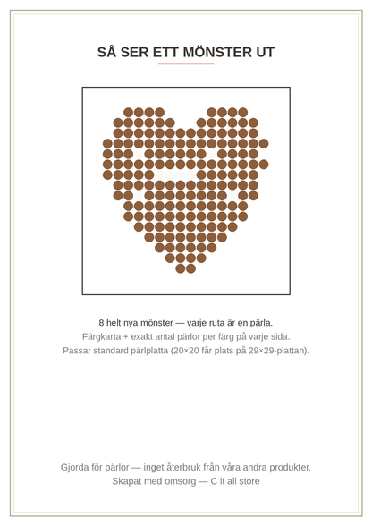 Pärlplattor Jul vol. 1 — 8 julmönster 20×20 med färgkarta & antal pärlor (printbar PDF)