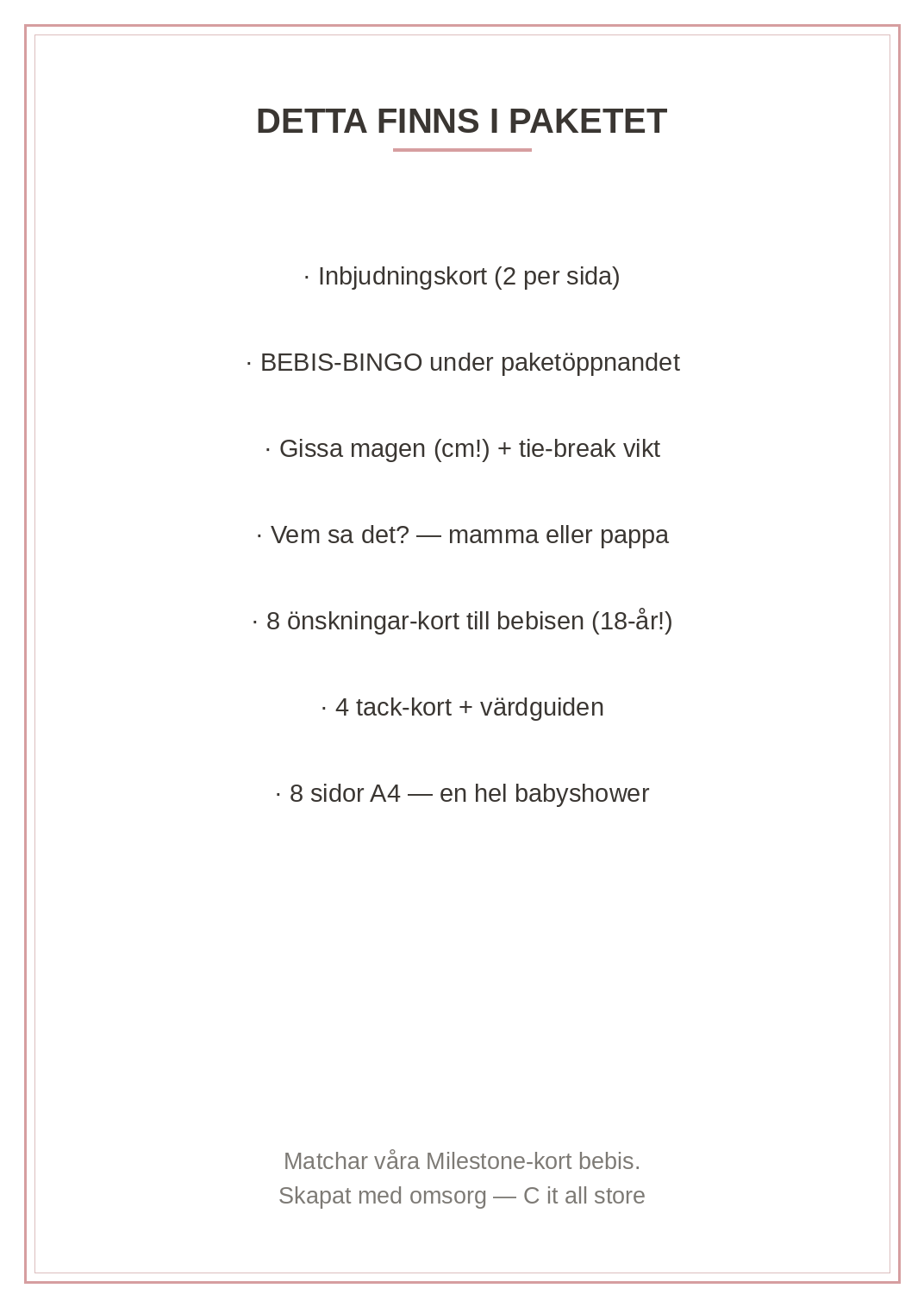 Babyshower-paketet — inbjudan, 4 spel, önske-kort & tackkort (printbar PDF)