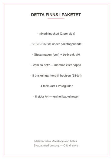 Babyshower-paketet — inbjudan, 4 spel, önske-kort & tackkort (printbar PDF)
