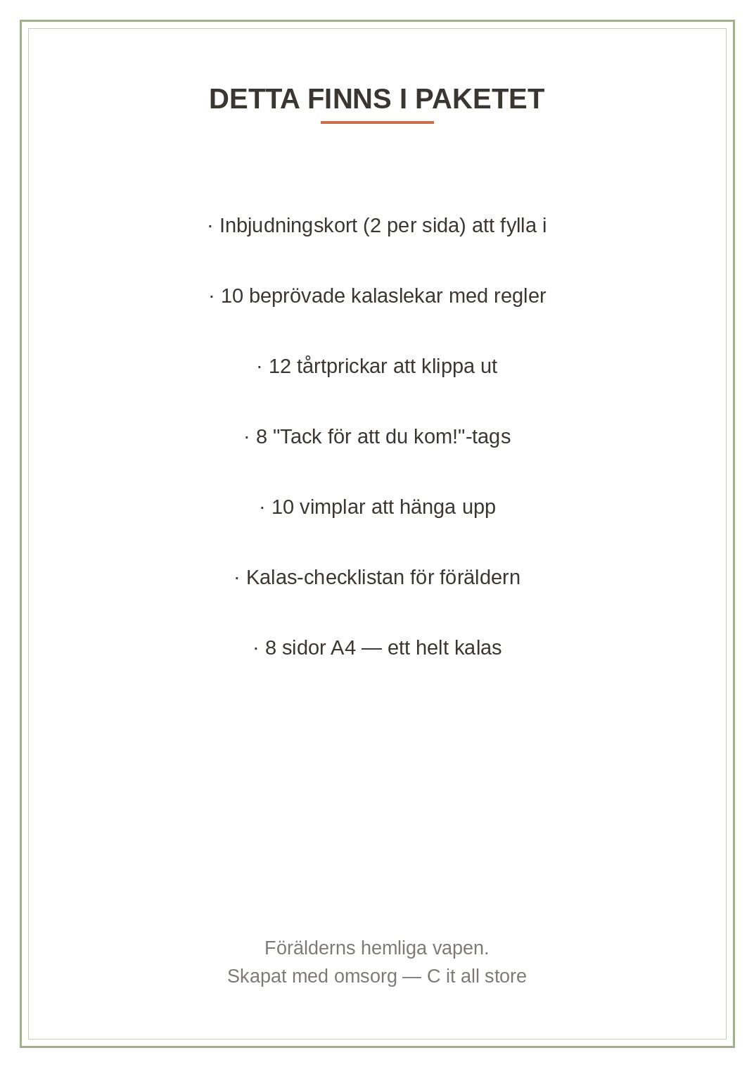 Barnkalas-paketet — inbjudan, 10 lekar, tårtprickar, tags, checklista & vimplar (printbar PDF)