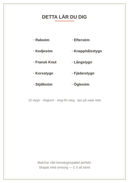 Broderi-skola vol. 1 — 10 stygn steg för steg med tydliga diagram (printbar PDF)