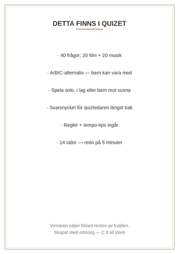 Film- & musikquiz — 40 frågor med A/B/C + svarsnyckel (printbar PDF)