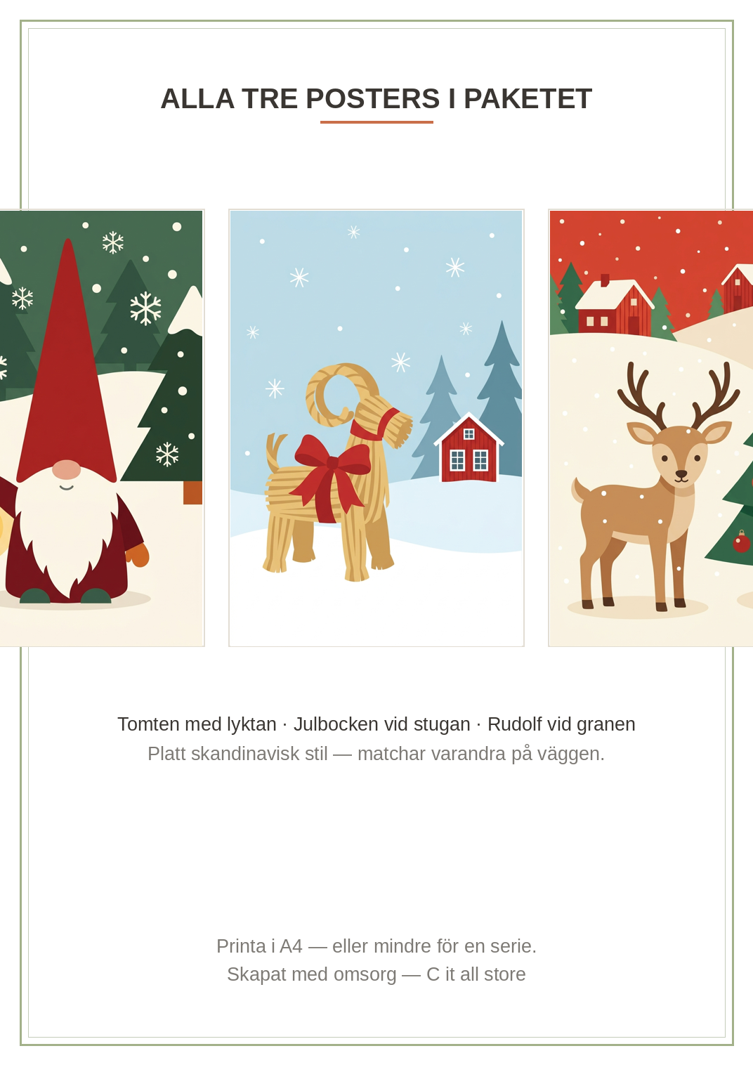 Posters Jul 3-pack — vår egen jul-konst som väggkonst (printbar PDF + JPEG)