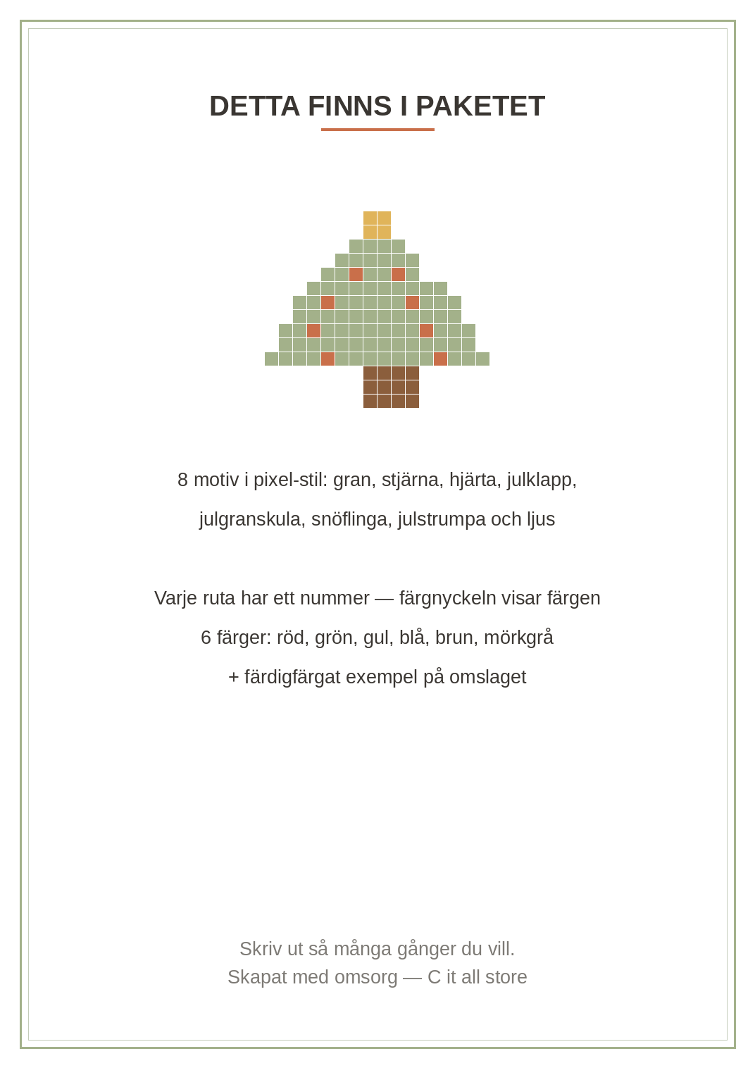 Färglägg efter nummer — Jul vol. 1: 8 pixel-motiv (printbar PDF)