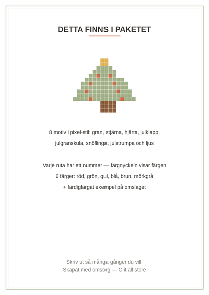 Färglägg efter nummer — Jul vol. 1: 8 pixel-motiv (printbar PDF)