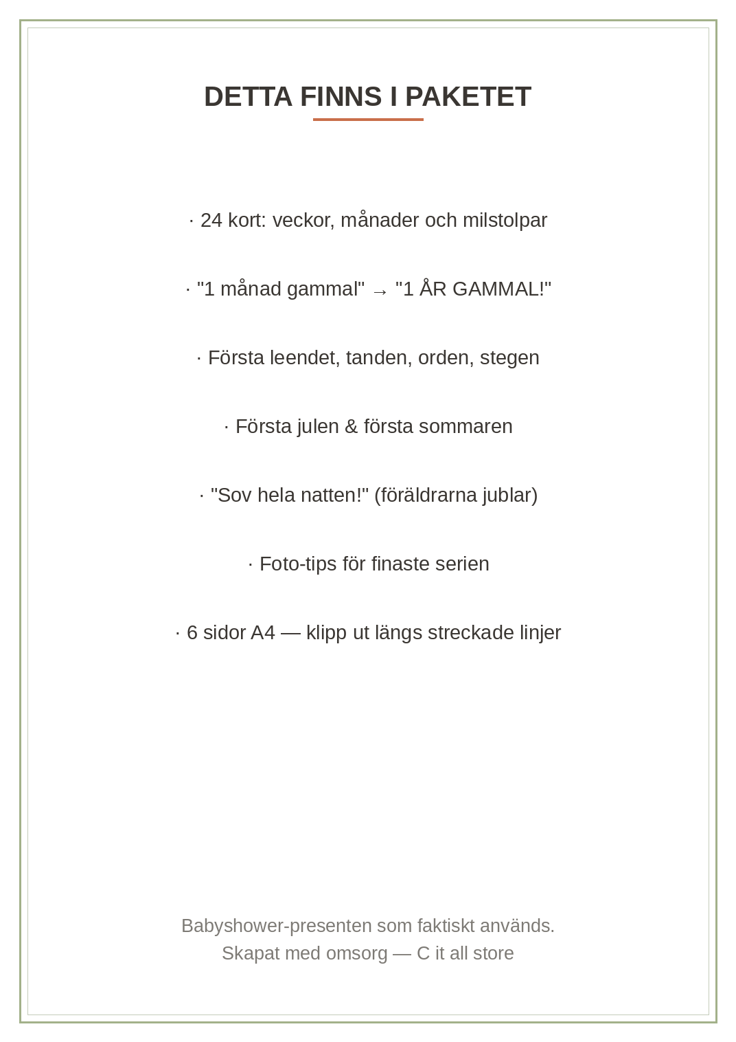 Milestone-kort bebis — 24 fotokort för bebisens första år (printbar PDF)