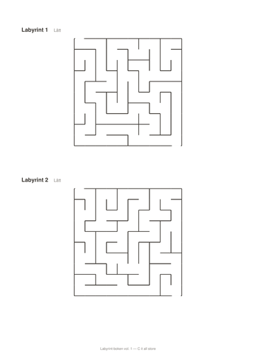 Labyrint-boken vol. 1 — 30 labyrinter i tre storlekar med lösningar (printbar PDF)