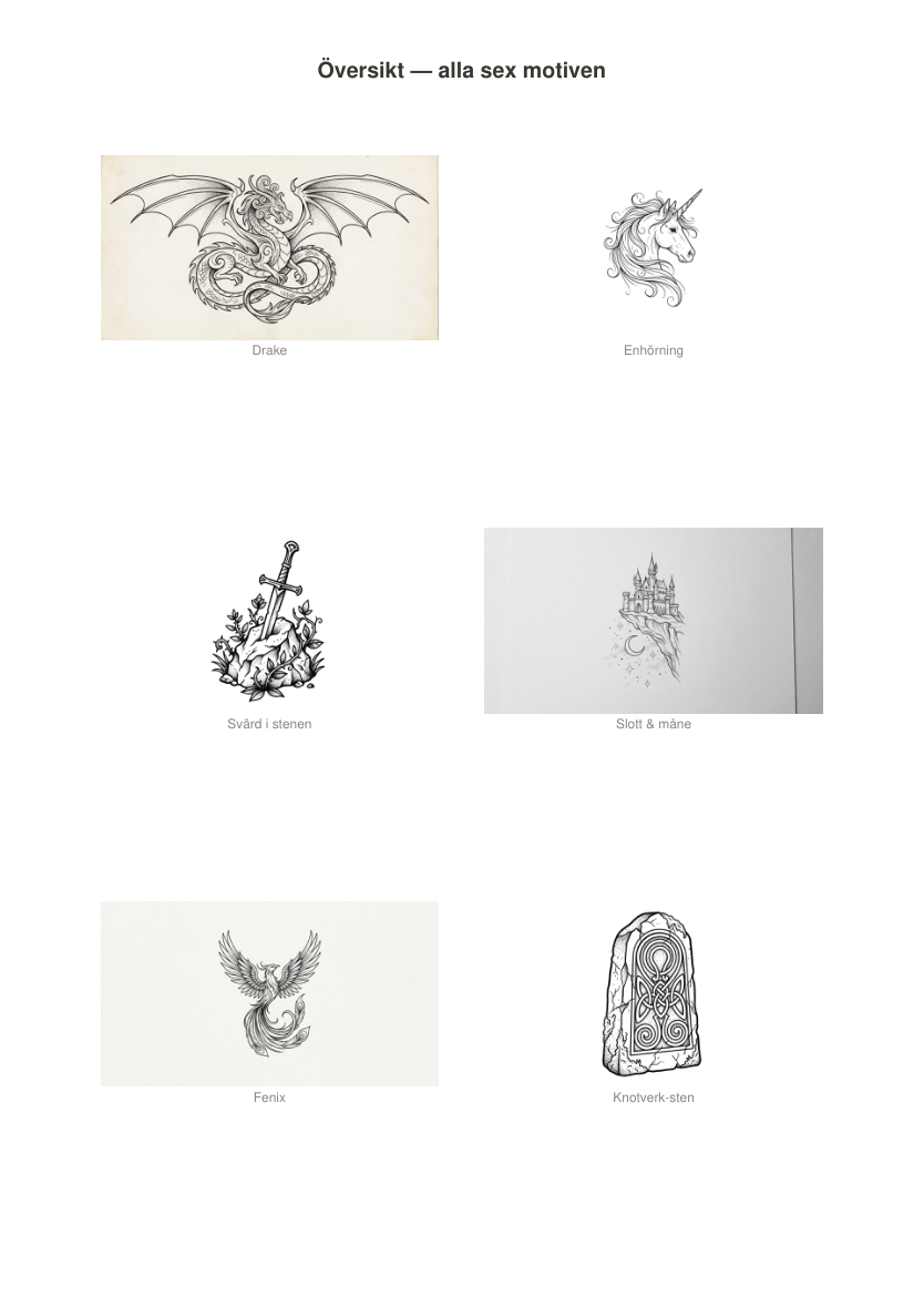 Flash-ark vol. 2 Fantasi — 6 original tatueringsmotiv som skissunderlag (PDF + JPEG)