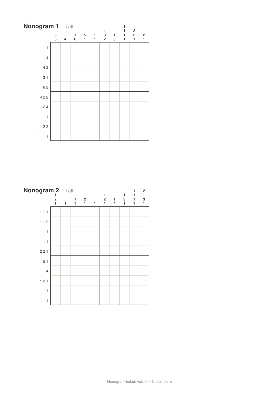 Nonogram-boken vol. 1 — 24 bildpussel med lösningar (printbar PDF)