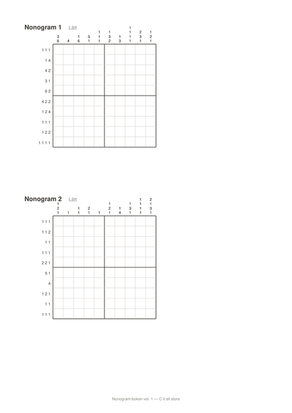 Nonogram-boken vol. 1 — 24 bildpussel med lösningar (printbar PDF)