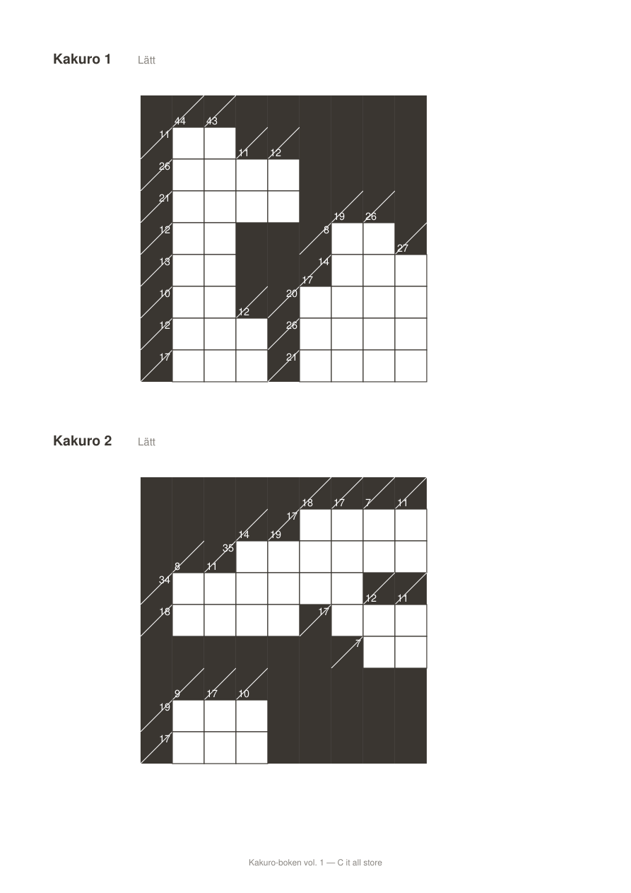 Kakuro-boken vol. 1 — 24 sifferkorsord med lösningar (printbar PDF)