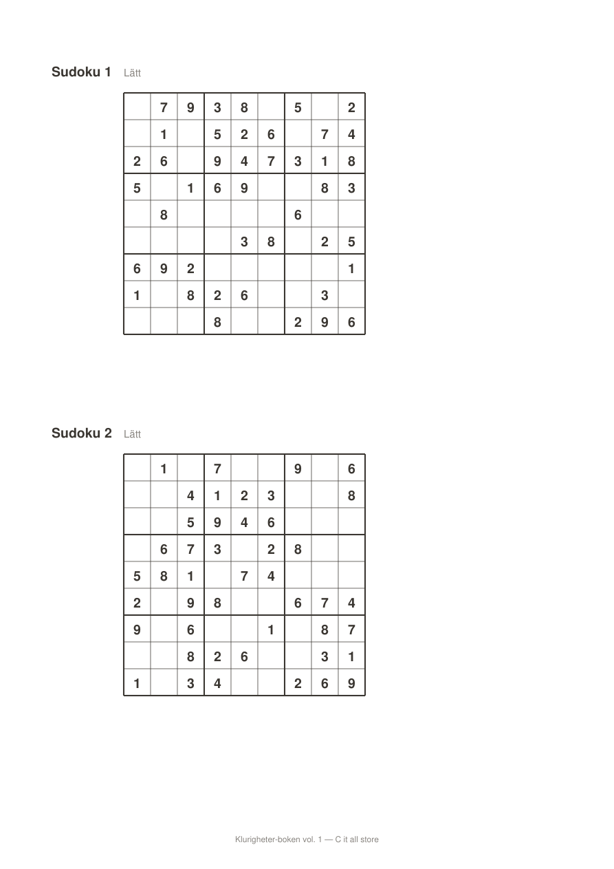Klurigheter-boken vol. 1 — 30 sudoku + 10 ordjakter med lösningar (printbar PDF)