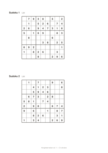Klurigheter-boken vol. 1 — 30 sudoku + 10 ordjakter med lösningar (printbar PDF)