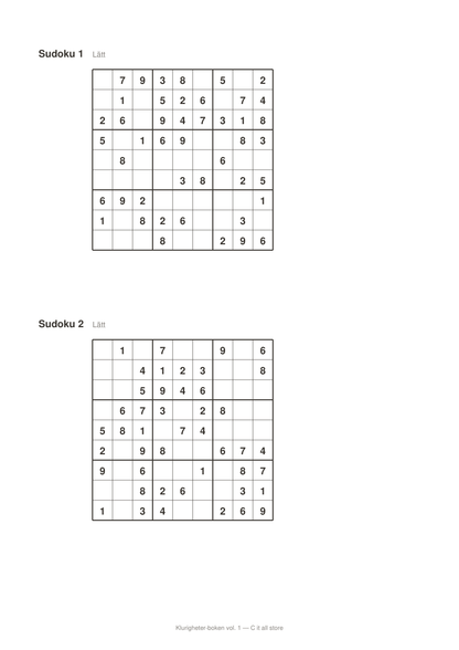 Klurigheter-boken vol. 1 — 30 sudoku + 10 ordjakter med lösningar (printbar PDF)