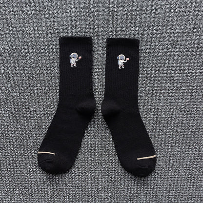 Embroidered cotton socks astronaut all-match socks sports socks