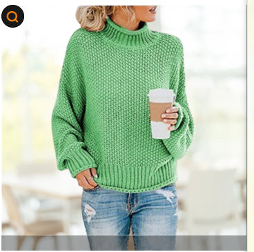 Solid Turtleneck Pullover Sweater Winter Fashion Casual Knitted Long-Sleeved Top Women's Clothing