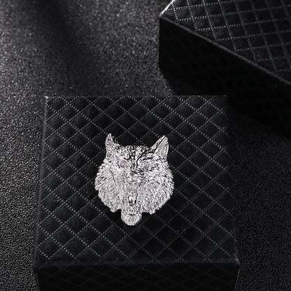 Broche rétro tête de loup Totem doré M Badge pour hommes