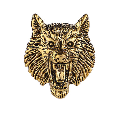 Broche rétro tête de loup Totem doré M Badge pour hommes