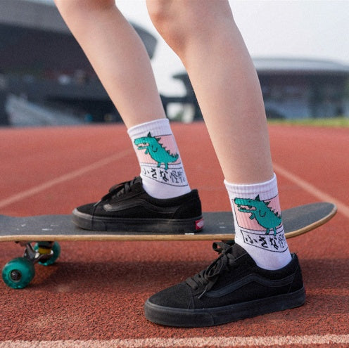 Tidalstrumpor, bomullsrör strumpor, små monster, japanska mönster, andningsbar skateboard sockar