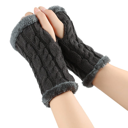 Gants en peluche d'hiver pour femmes, tricotés sans doigts, en polaire, chauds et épais, en laine