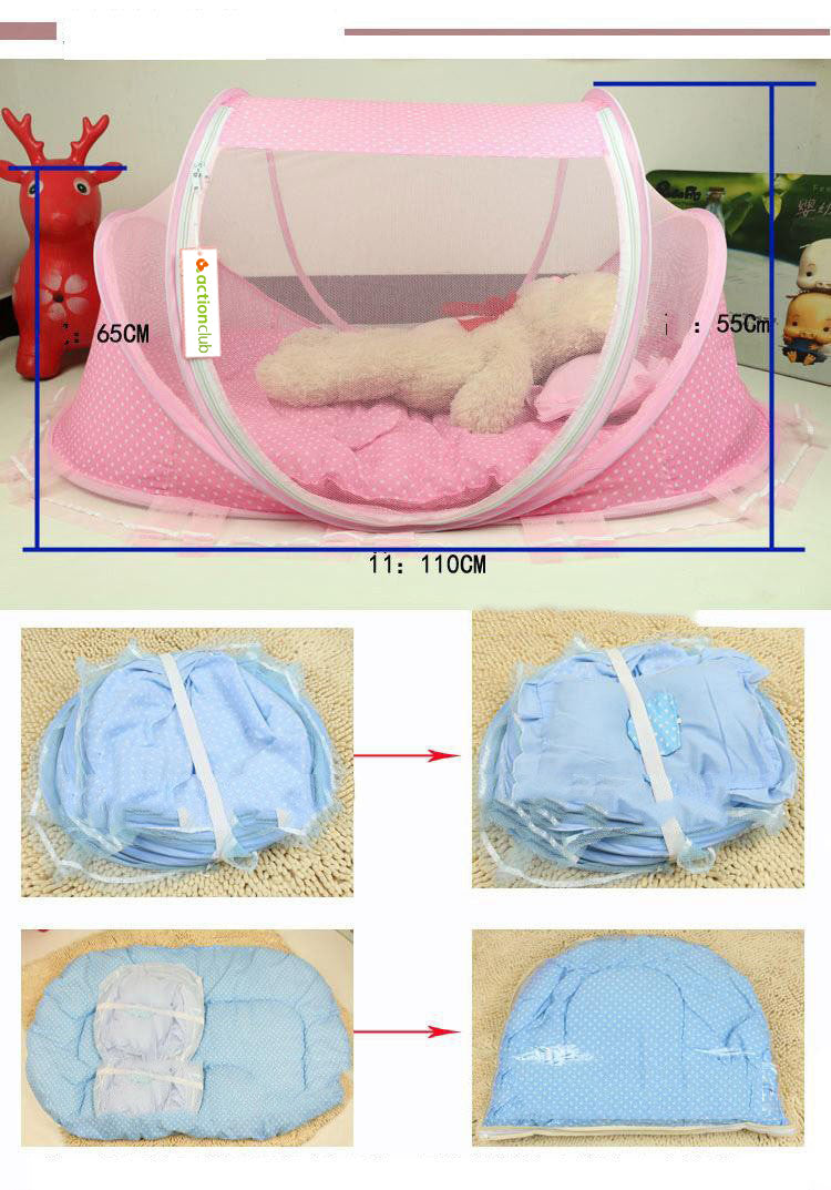 Filet de lit pliable pour bébé avec filet d'oreiller, ensemble de 2 pièces