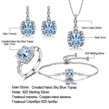 925 Sterling Silver Necklace Sky Blue Topaz Four-Piece Set - Elegant Jewelry Collection