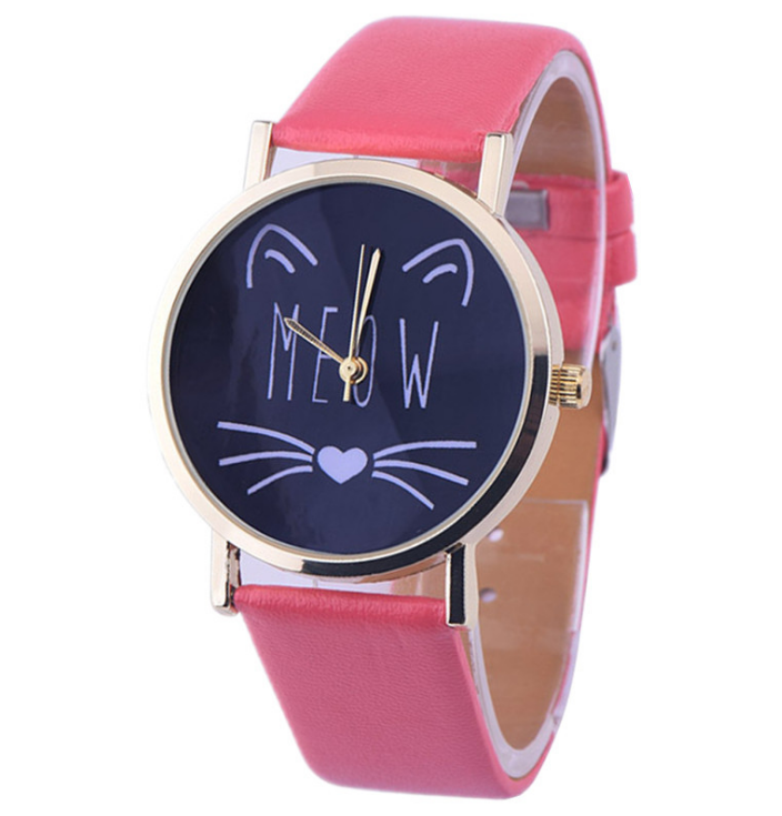 Montre montres femmes montre de mode de luxe mignon chat modèle PU bracelet en cuir analogique Quartz Vogue montre-bracelet