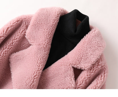 Women's Mid-length Loose Wool Sheep Shearing Coat