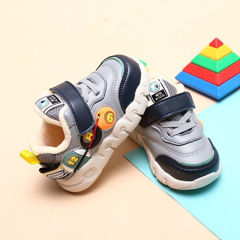 Chaussures de sport courtes en cuir pour enfants, chaussures de marche en coton pour garçons 