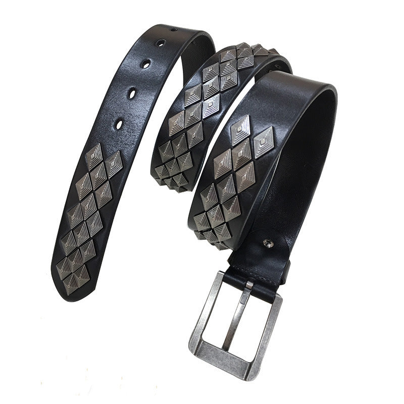 Rivet Alloy Leather Belt Unisex - Edgy Universal Style