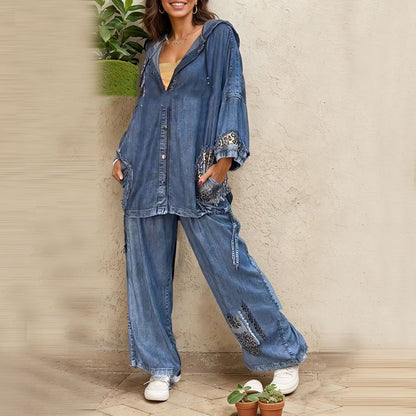 Casual Loose-fitting Hoodie Top And Trousers Two-piece Set