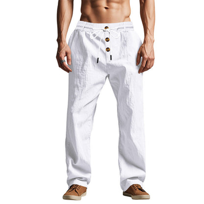 Men's Beach Trendy Button Loose Skin-friendly Breathable Sports Linen Trousers
