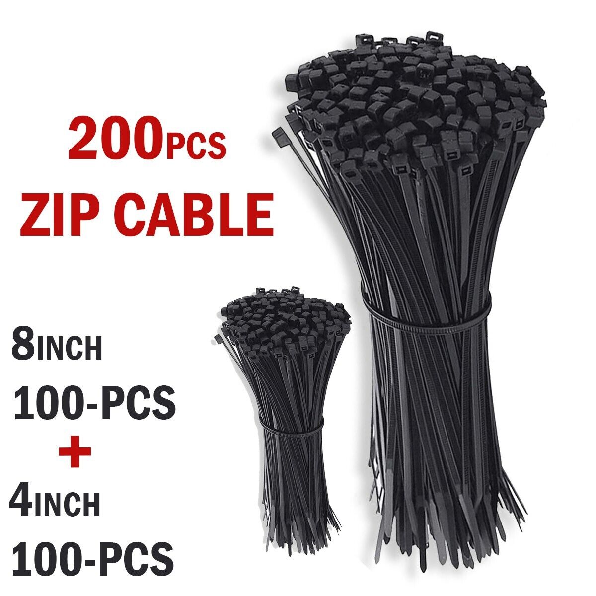 200PCS Cable Ties Zip Nylon Black Nylon Wire Wrap Tie UV Weather Resistant