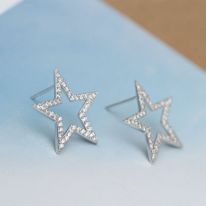 S925 sterling silver Japanese and Korean jewelry creative explosion models micro inlaid five-pointed star stud earrings earrings silver jewelry