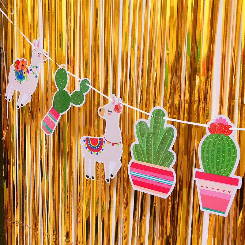 Alpaca Cactus Desert Party Pulls Flag