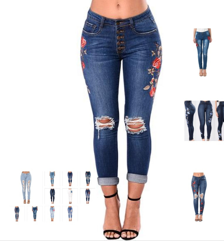 Jean déchiré pour femme, jean crayon, pantalon en Denim