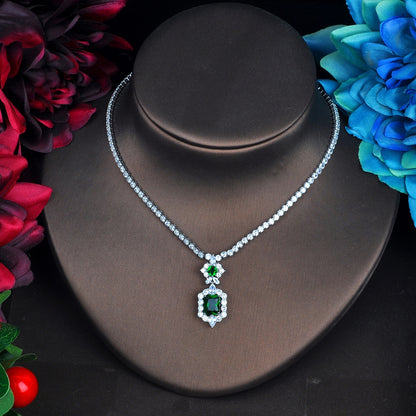 Dark Green Pendant Necklace Earring Set - Elegant Jewelry