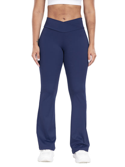 Taille croisée poche latérale loisirs sport pantalon à fond cloche pantalon de Yoga coupe ajustée femmes