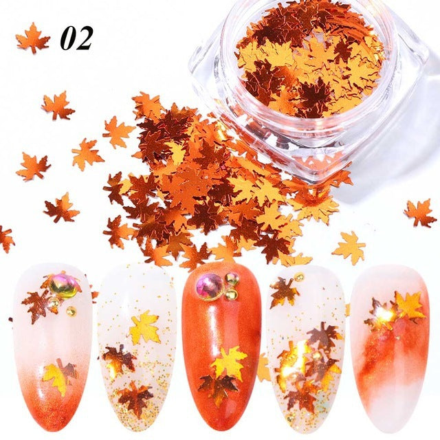 Gradient Maple Leaf Nail Sequins