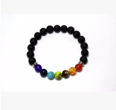 Handgjorda Black Lava Seven Chakra Healing Balance Beaded Armband