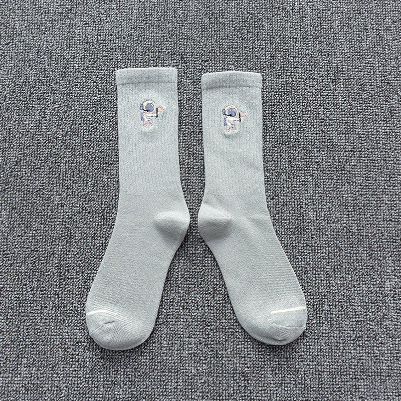 Embroidered cotton socks astronaut all-match socks sports socks