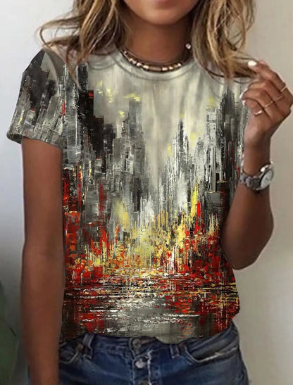 Women's European And American New Abstract Retro Print Short Sleeves