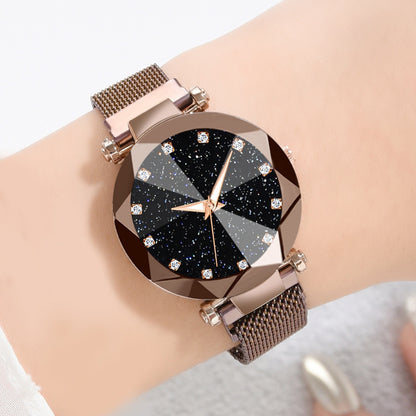 Women's Watch Square Diamond Rhinestone Starry Sky Face Ladies Casual Fashion Watch Set Bracelet Watch