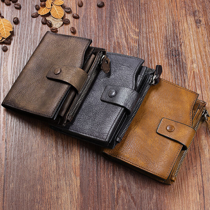 Handmade leather retro short wallet