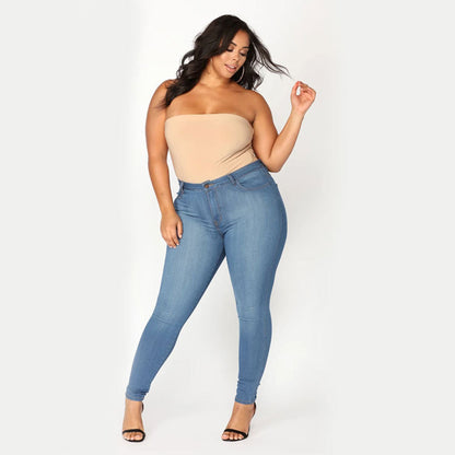 Women's Plus Size Fashion High Elastic Denim Pencil Byxor