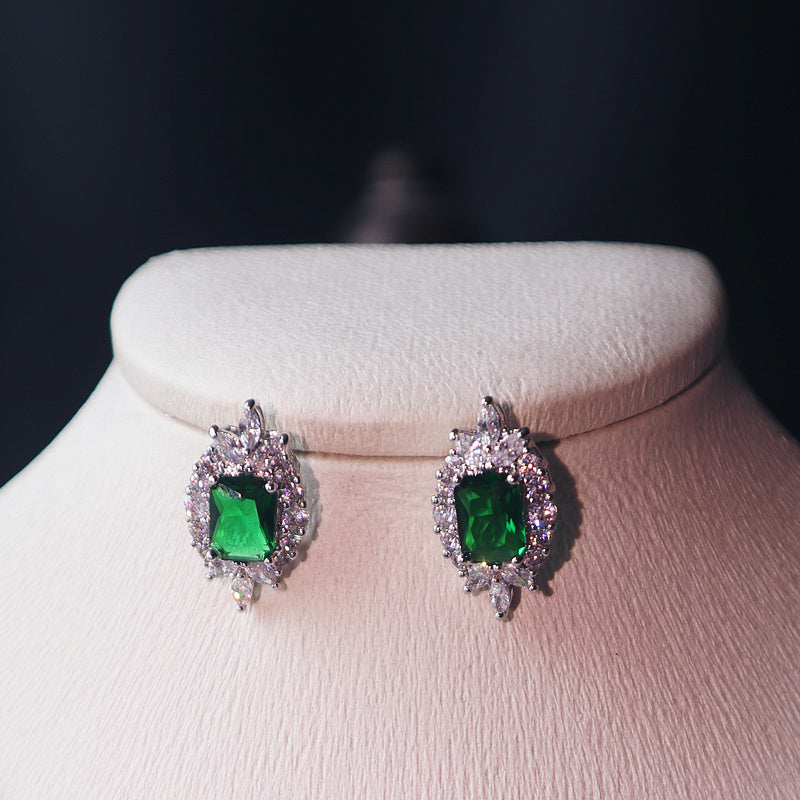 Dark Green Pendant Necklace Earring Set - Elegant Jewelry