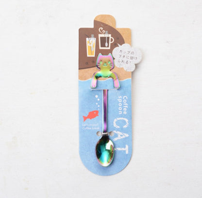 Cross-border 304 stainless steel spoon cartoon cat handle hanging coffee spoon