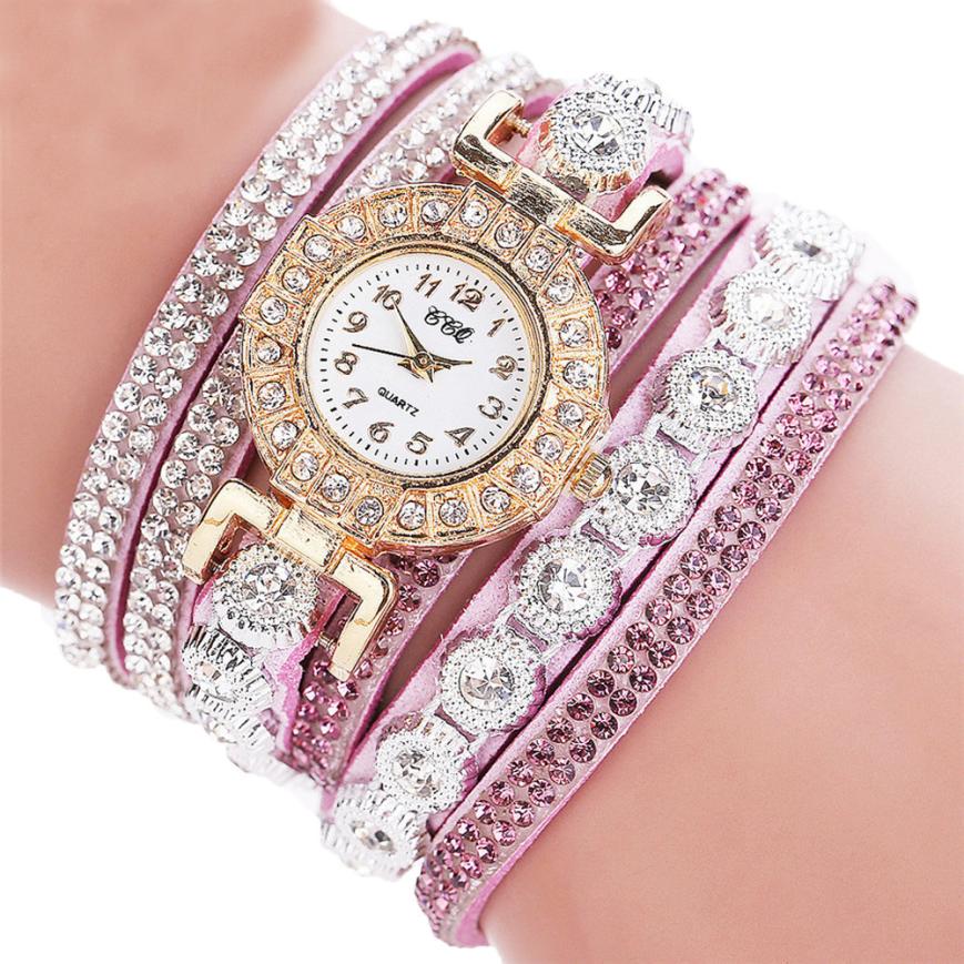 Relogio masculino Kvinnor Kvarts Kvinnor PU Läder Rhinestone Watch Armband Watches