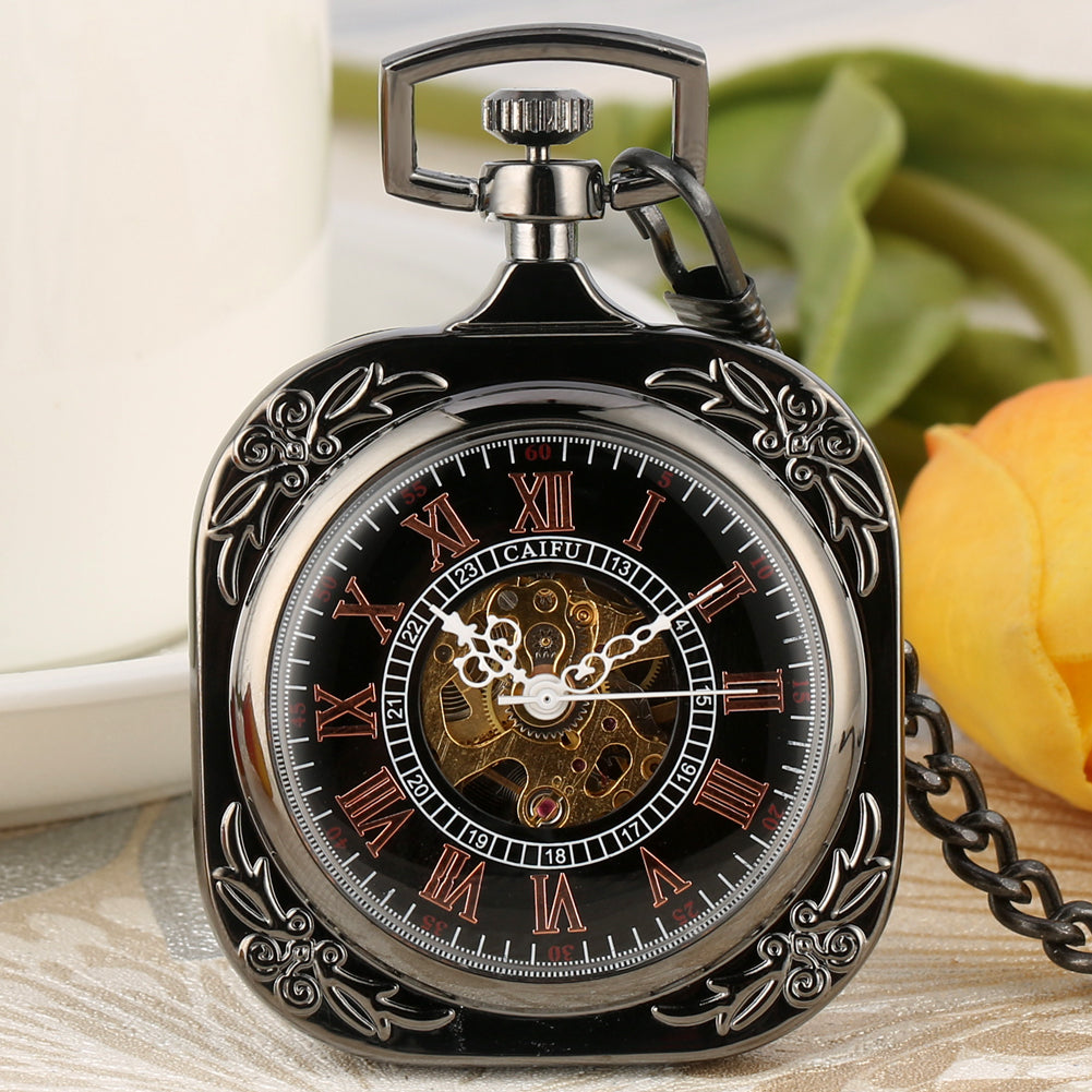 Retro square manual mechanical big pocket watch