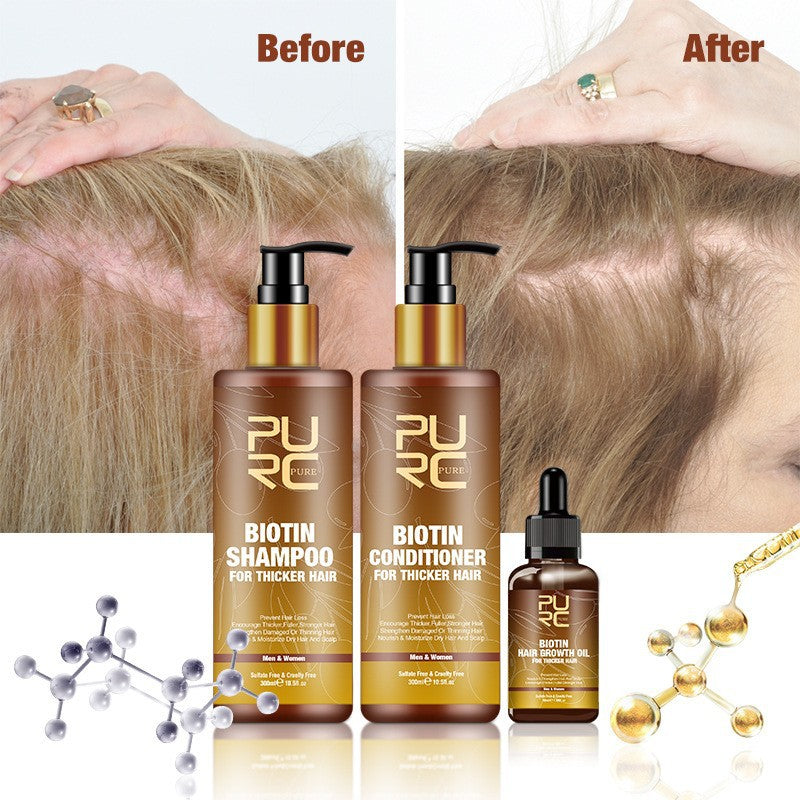 PURC Hårvård Ginger Biotin Tredelad Schampo Balsam Reparation Torr Och Frizz eterisk olja